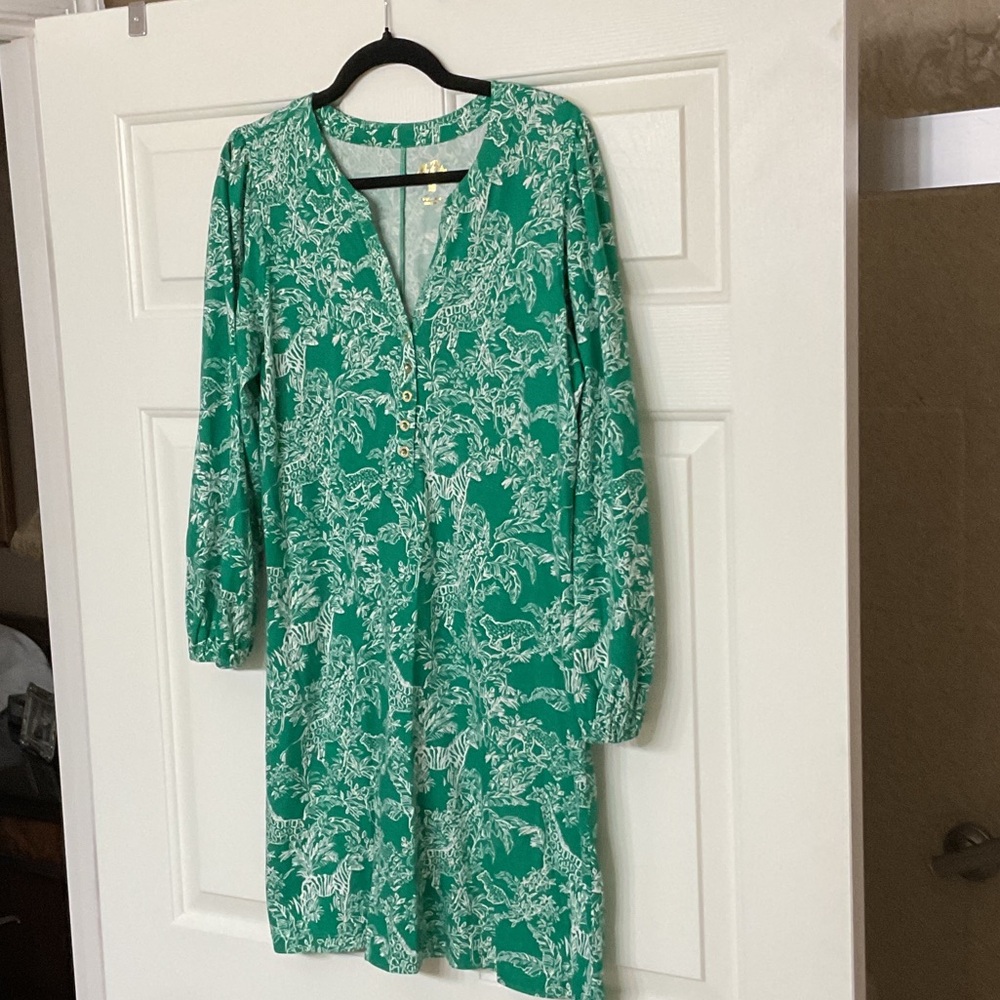 Lilly Pulitzer Teal and White Floral Long Sleeve Dress